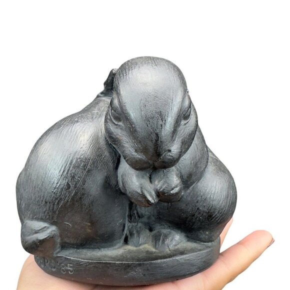 Vintage Hen Feathers Two Bunnies Collection 1985 Pottery Sculpture Figurine VTG - Picture 2 of 14